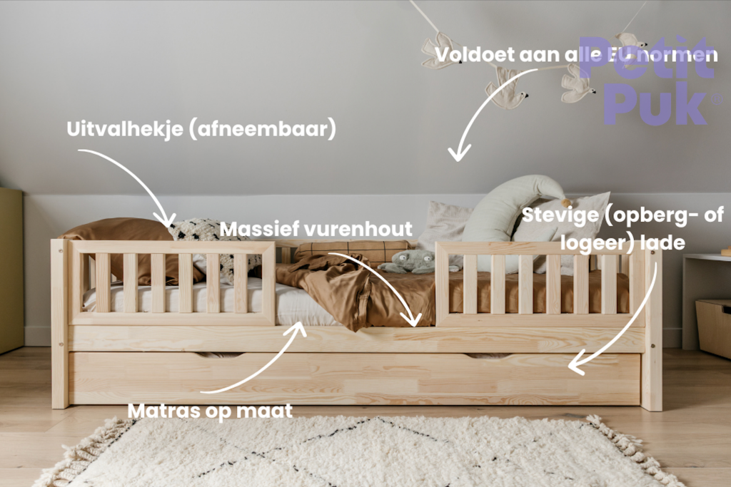 Letto Singolo GIACOMINO Con Cassettone Grigio – Lettino In Legno Di Pino Massello Per Bambini, Materasso In Spugna Incluso! (190x80 Cm)